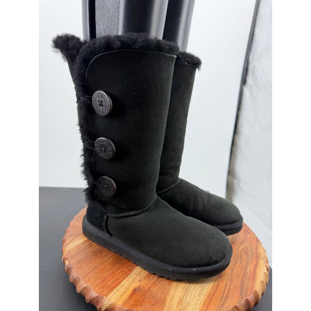 UGG Bailey Button Triplet Boots Womens 5 Black Suede Tall Shearling 1873